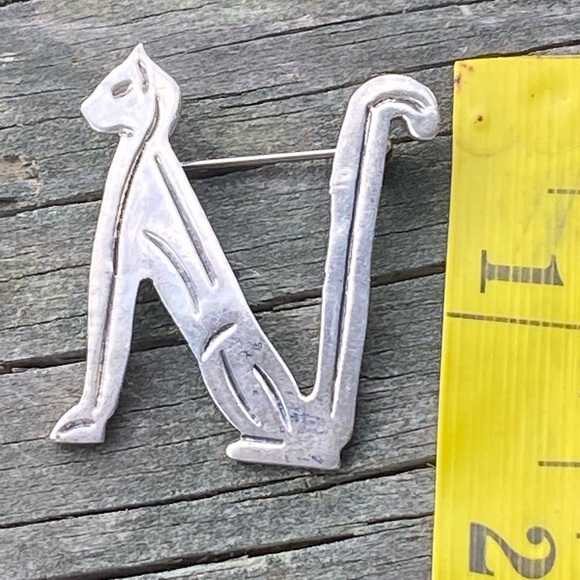Vintage Sterling Silver Cat Letter N Brooch Made in Mexico Stamped.925 Feline - Picture 2 of 8